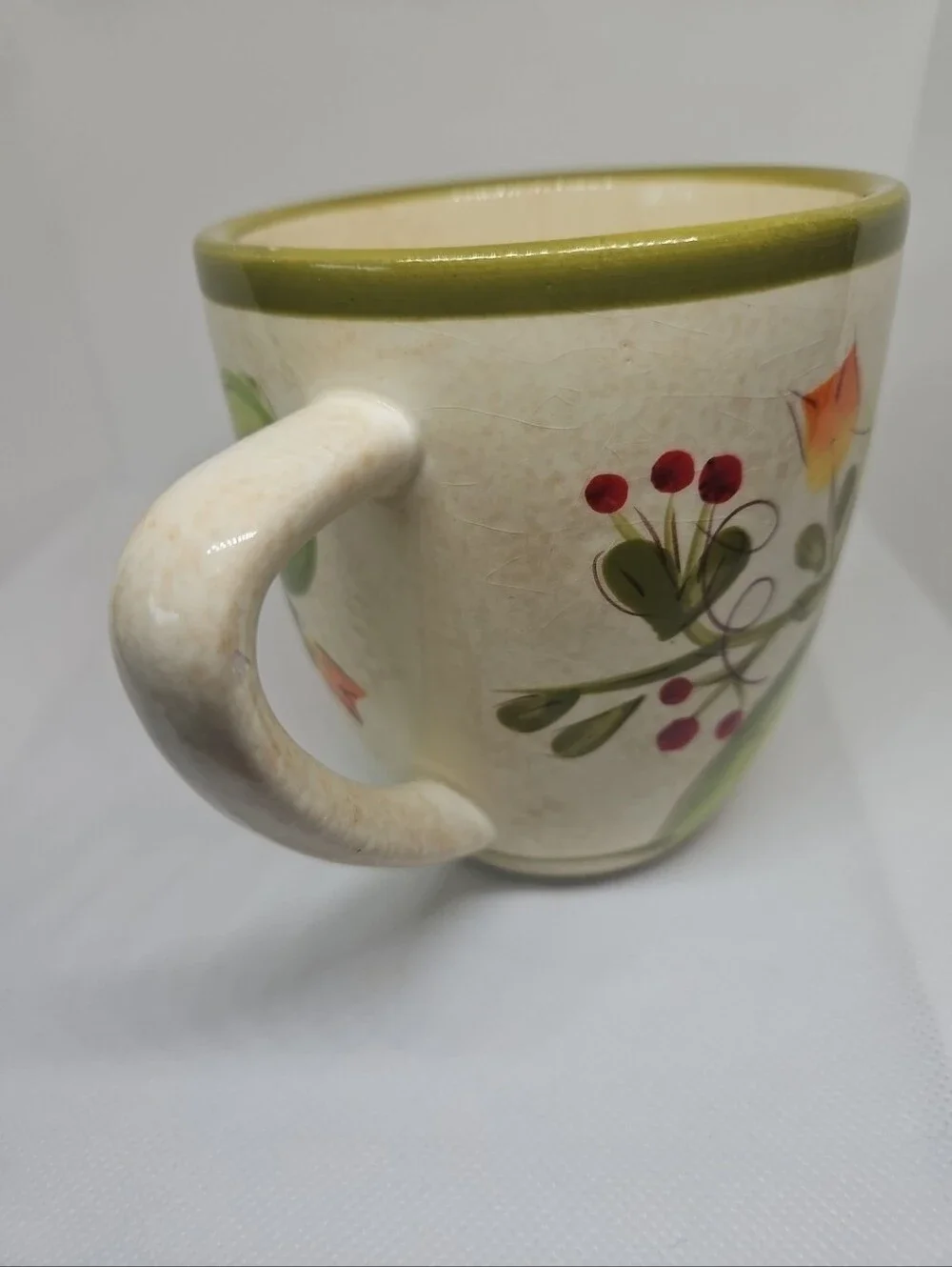 Pier 1 Imports Olivia 16oz Earthenware Hand Painted Poppy Flowers Mug